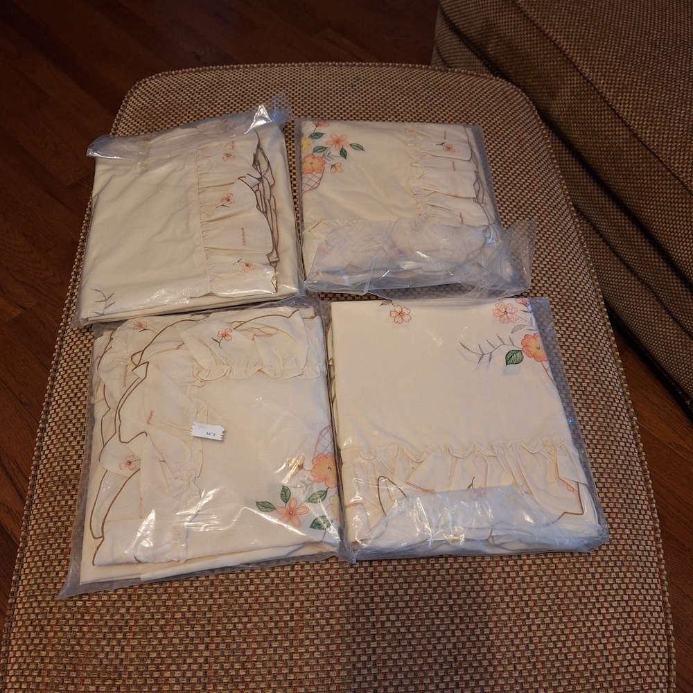 Rennie-Sunshine Floral Embroidered Vintage Off White Curtain Panels - 4 Sets - Picture 8 of 10